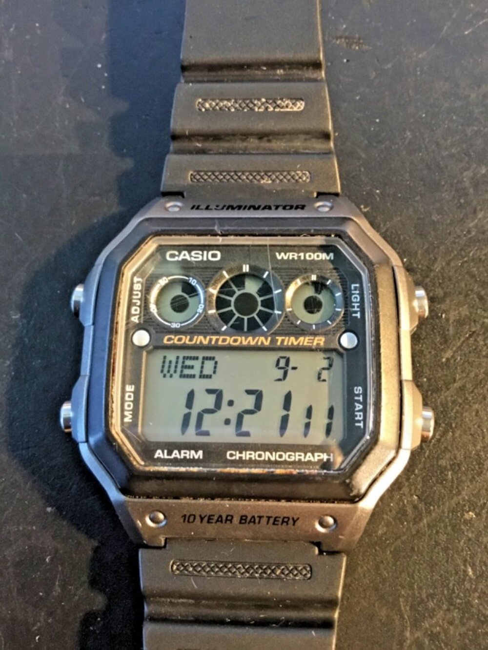 Casio AE-1300W Digital Sport Watch WR100 9 Timer Alarm Chrono=new battery